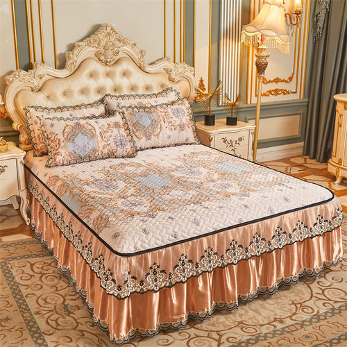 欧式床裙款冰丝凉席三件套夏季家用空调软席子防滑床罩可拆卸水洗