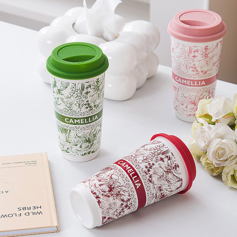 创意国潮复古釉下彩霸王茶姬奶茶杯陶瓷水杯家用办公咖啡杯带盖杯