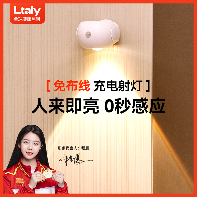 ltly充电式射灯免接线免打孔家用装饰画免布线床头感应氛围壁灯