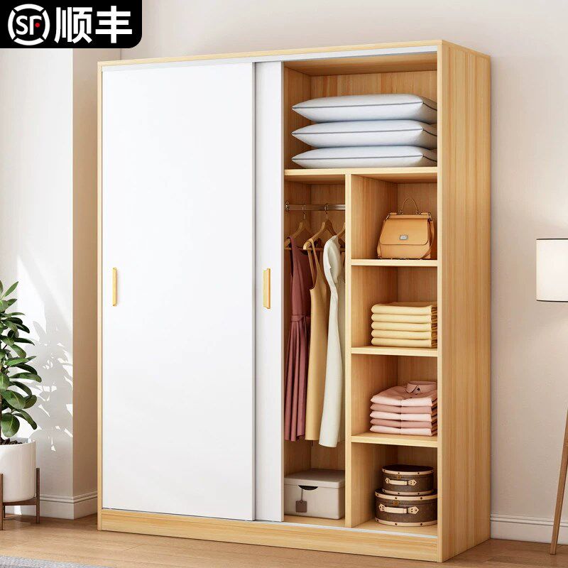 简易衣柜家用卧室小户型出租房用实木儿童柜子推拉门组装挂式衣橱