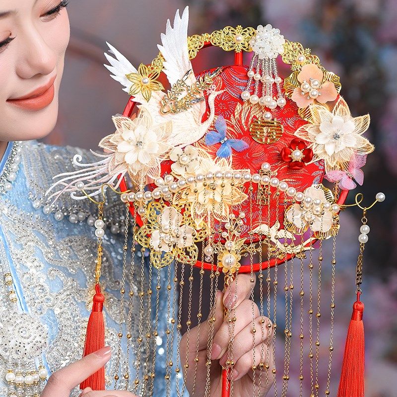 新款新娘团扇结婚出嫁diy材料包喜扇中式手捧花成品双面秀禾婚礼