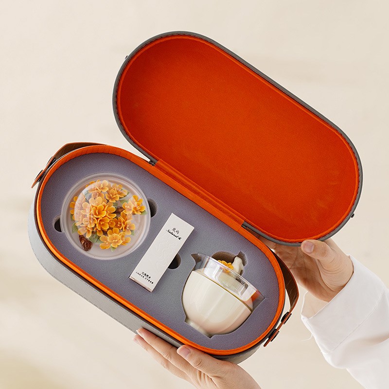 国潮非遗手捏瓷花创意香薰车载扩香器文创旅行茶具陶瓷快客礼品