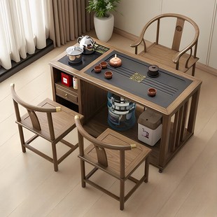 阳台茶桌实木家用移动小茶台一体一米1米新款小型茶具茶桌椅组合