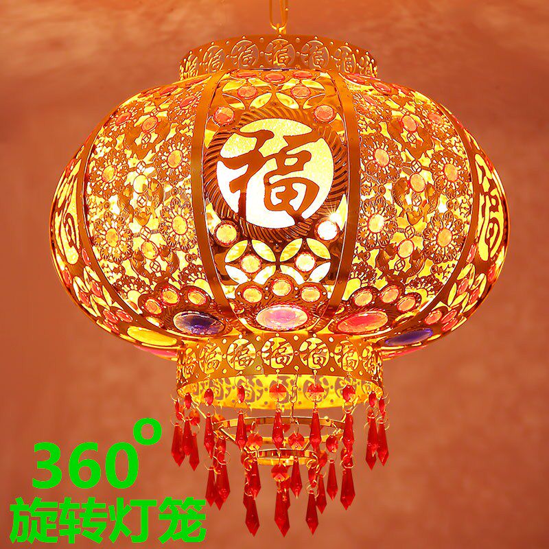 春节过年灯笼大门结婚挂饰电动旋转LED发光走廊新年阳台大红灯笼