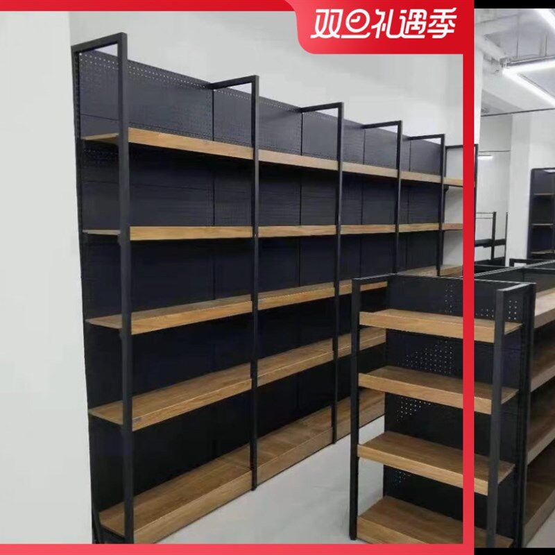 乌鲁木齐超市货架展示架便利店单面食品架母婴文具店中岛钢木货架
