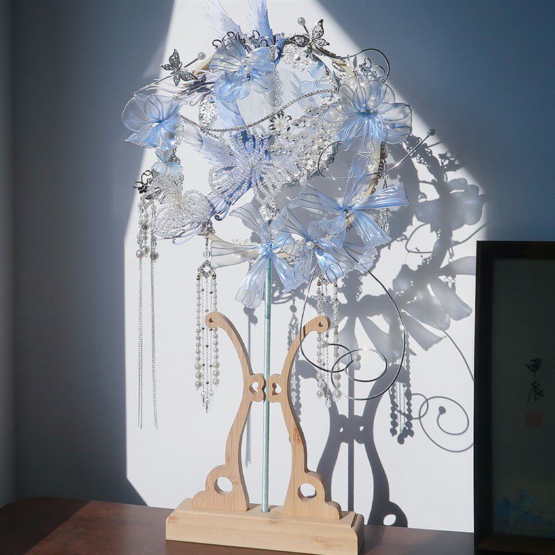 团扇新娘结婚diy材料包秀禾明制新古典古风蓝色手工成品喜扇