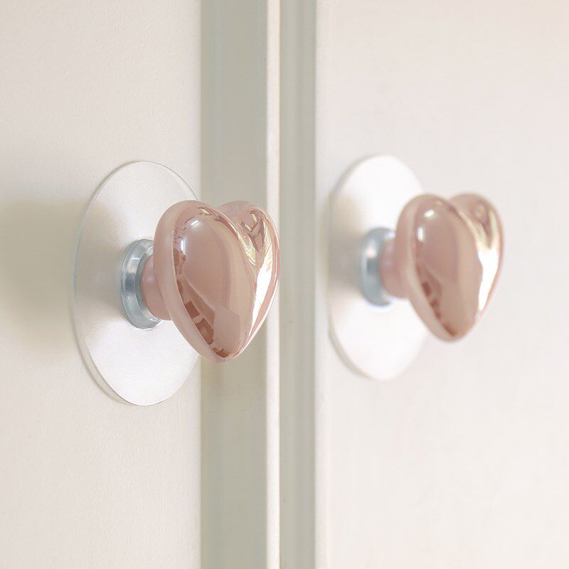 新款简约爱心柜门拉手免打孔高档定制柜子抽屉把手无痕免钉贴陶瓷