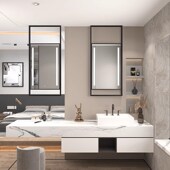 定制直角长方形镂空壁挂智能浴室镜子吊镜悬空民宿酒店天花板挂镜