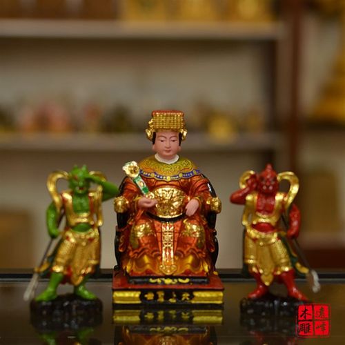 黄杨木雕实木真金彩绘安金天上圣母妈祖娘娘千里眼顺风耳护法将军