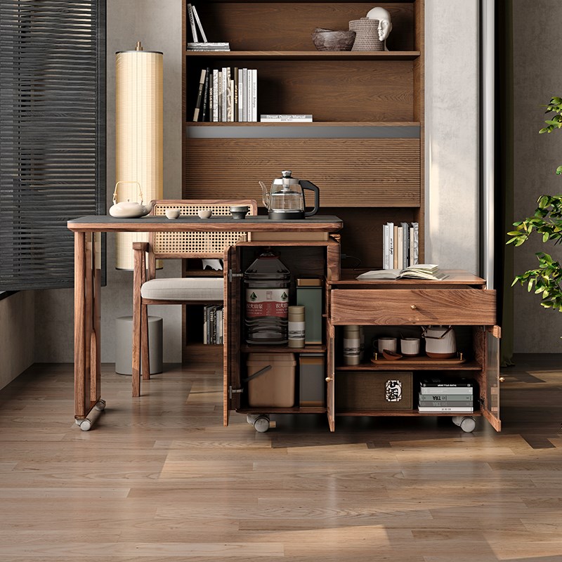 木胭脂 云舒阳台实木茶桌现代伸缩小型茶车功夫茶家用可移动茶台