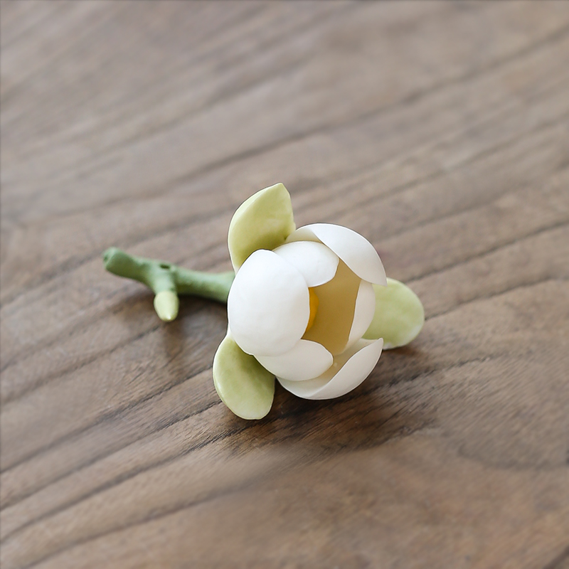 手工夜合花 茶宠茶席摆件装饰香插 茶玩香道手捏陶瓷花礼品茶搁