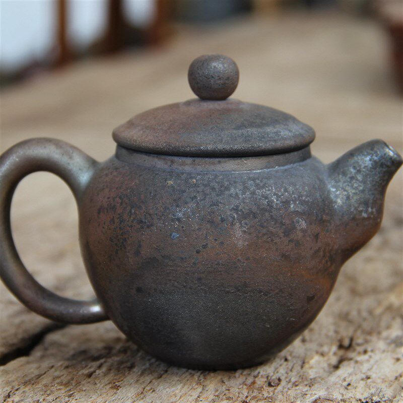 云南建水紫陶柴烧茶壶纯手工自然落灰釉红泥碳化中式功夫茶壶单壶