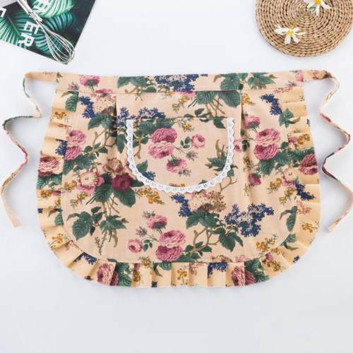 帆布围裙半身围腰双层防水简约加厚款耐磨短款无袖饭店茶楼工作服