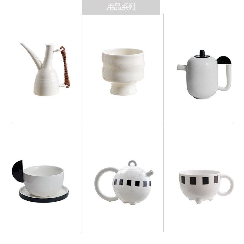 样板间售楼处客厅餐厅茶几酒具水具套装爱德华陶瓷杯碟提篮果盘