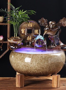 招财流水摆件循环水鱼缸家居客厅办公桌玄关装饰品开业乔迁礼品