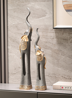 中式创意大象摆件客厅玄关电视柜橱柜细高格子装饰品高档酒柜摆设