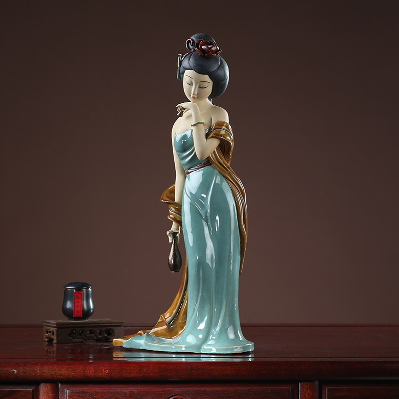 石湾公仔陶瓷古风仕女人物摆件中式艺术品家居客厅电视柜装饰品