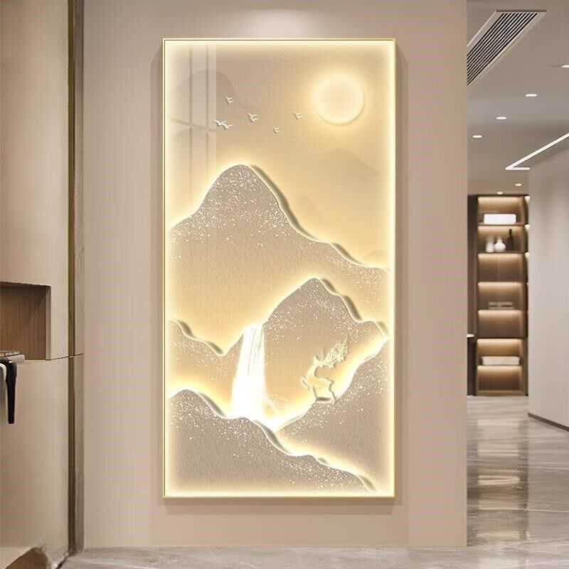 金山九鱼图玄关装饰画入户正对门背景墙挂画高级感走廊过道壁画灯