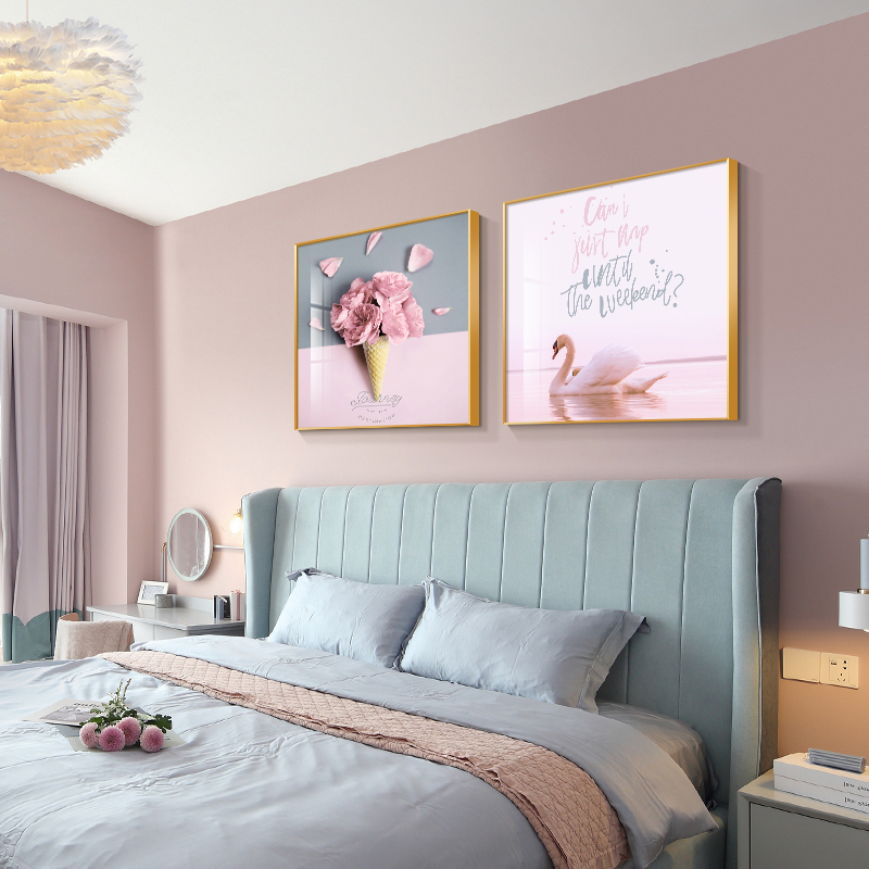 现代简约卧室床头装饰画主卧房间背景墙挂画酒店宾馆客房两联壁画