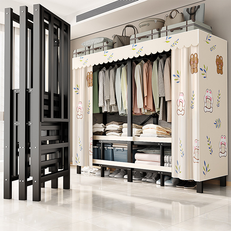 免安装衣柜出租房卧室家用简易衣柜结实耐用布衣柜加厚加粗全钢架