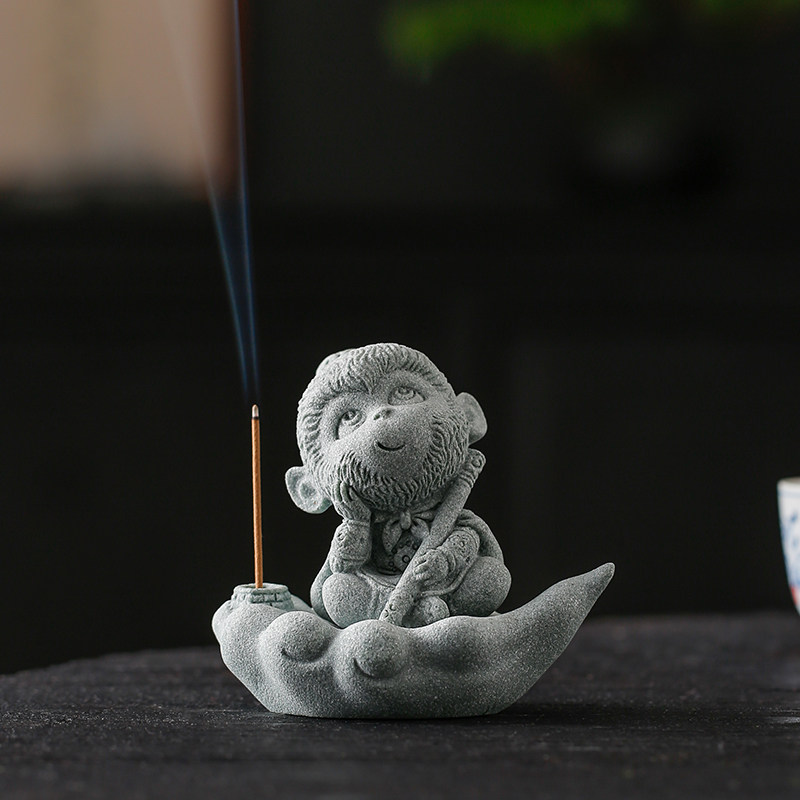 创意孙悟空可爱小猴子线香插茶宠摆件齐天大圣香薰炉桌面造景装饰