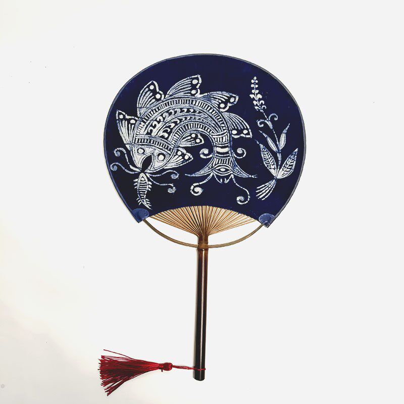 蜡染扎染团扇,手工画蜡手工扎染扇子