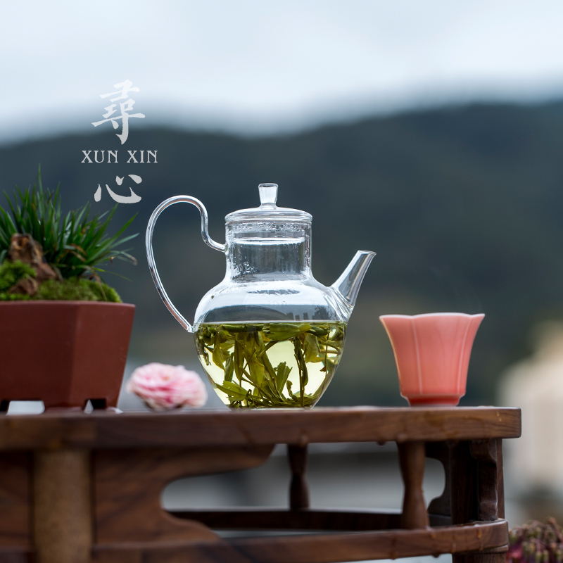 仿宋玻璃绿茶壶泡茶单壶家用耐热透明冲茶器花茶壶高硼硅花草茶具