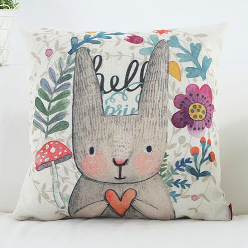 卡通兔抱枕含芯棉麻布艺沙发汽车靠枕办公室腰枕多用途靠垫45*45