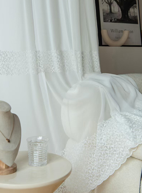 新款金刚纱绣花梦幻纱帘透光不透人纱飘窗白纱阳台简约客厅防勾丝