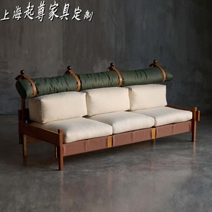 中古实木直排沙发设计师覆刻创意异形侘寂风民宿单双三人休闲沙发