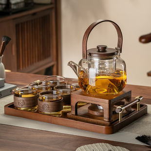 中式玻璃花茶壶茶杯套装煮水果茶下午茶具蜡烛加热养生壶泡煮茶器