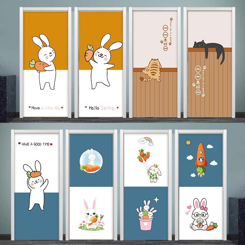 卡通兔子门贴纸水电井门贴纸自粘遮丑翻新玻璃门木门卧室门门贴纸,家居饰品,软装墙贴,淘宝优惠券,粉丝福利购,淘宝优惠卷