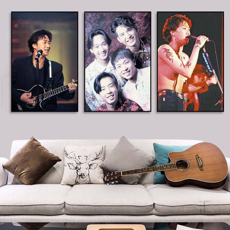 黄家驹挂画香港明星写真酒吧装饰画音乐室复古怀旧Beyond乐队壁画