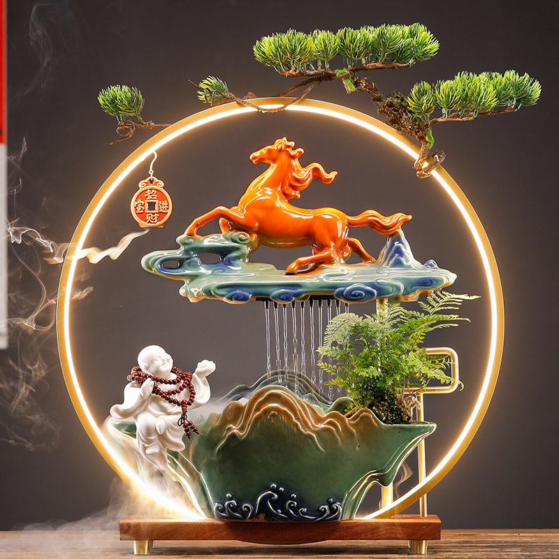 流水生财摆件循环水中式家居客厅办公室桌面开业乔迁招财装饰礼品