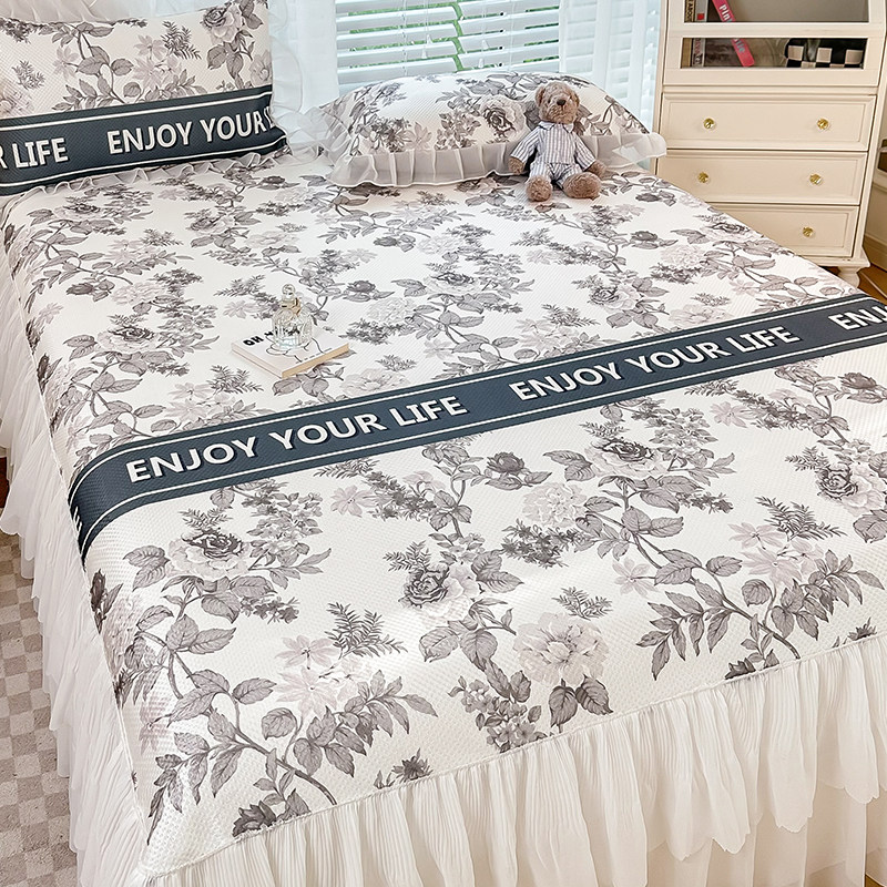 A类夏季冰丝凉席三件套2024新款夏天床单床裙款可机水洗空调席子