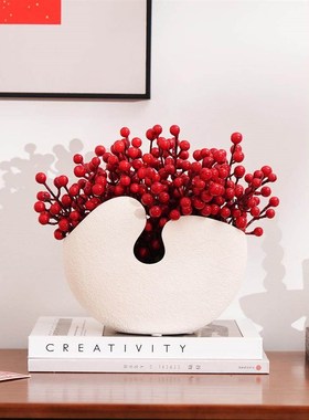 现代简约红果蛋壳陶瓷花瓶玄关柜斗柜客厅鞋柜摆件书房喜庆装饰品