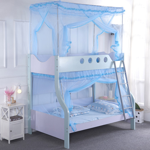 定做儿童双层上下铺蚊帐拉链绑带书架字子母床公主学生高低床蚊帐