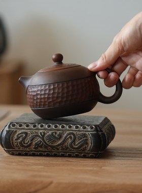 茶桌摆件底座烧水壶承天然石隔热茶盘中式复古石雕茶托茶道配件