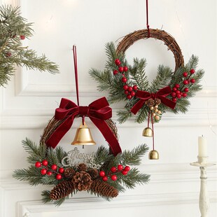 圣诞节装饰品藤条花环门挂铃铛挂件圣诞树挂饰场景布置氛围感装扮