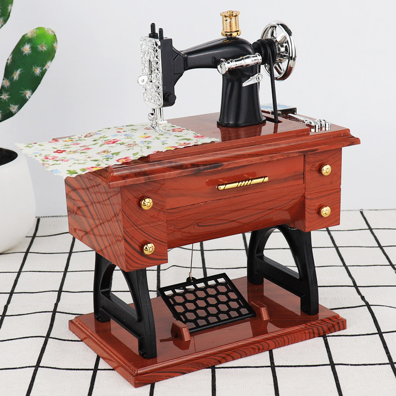 复古欧式怀旧家居饰品摆件缝纫机缝衣机八音盒音乐盒书柜摆设礼品