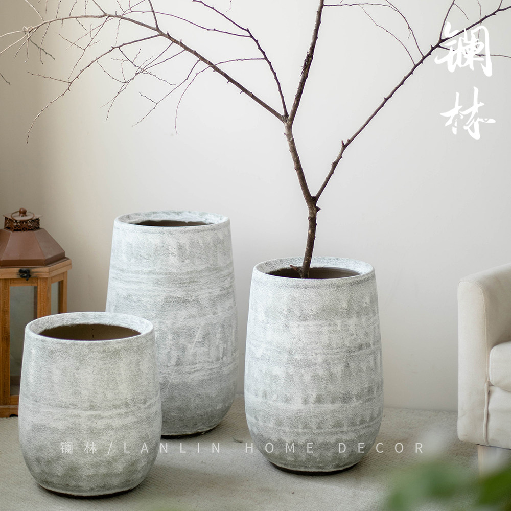 陶瓷花盆大号复古侘寂风客厅大口径粗陶花瓶园艺大型绿植种树陶罐