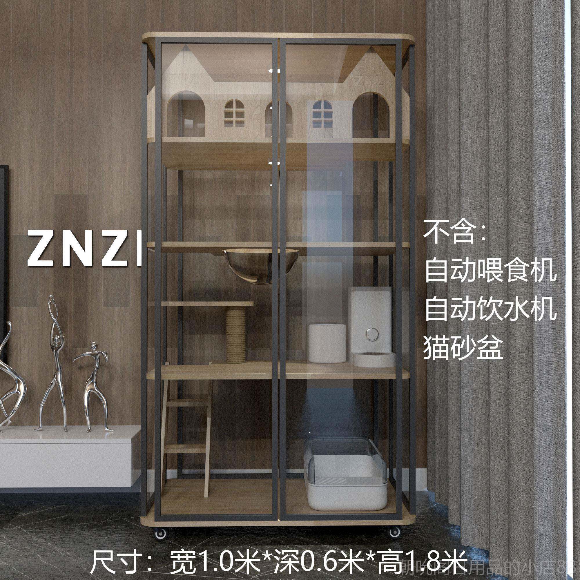 高档ZNZ全景玻璃猫别墅高档大I空间猫笼家咪用实猫屋宠物木室内猫