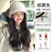 高档帽自子假女发一体长发仿真全发真人发卷发然时尚 秋冬渔夫帽全