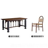 高档各沃实木餐桌桌椅各组覆合红橡木法式 古饭桌饭厅大板工作台书
