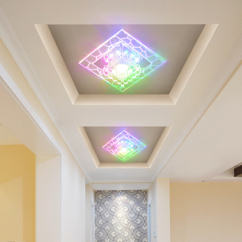 LED走廊过道灯 正方水晶入户 进门 玄关 现代简约七彩变光暗\明装