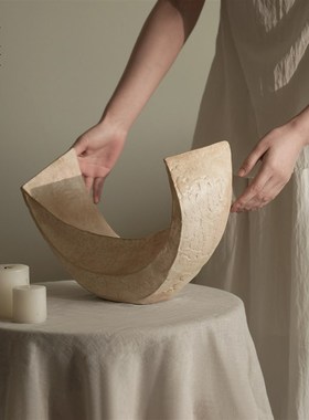 栗石侘寂风覆古做旧几何艺术摆件样板房酒店办公室书房装饰工艺品