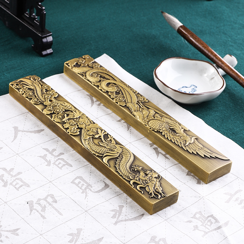 黄铜镇纸小楷毛笔镇尺可爱书法压纸镇尺可定做紫铜笔搁小摆件