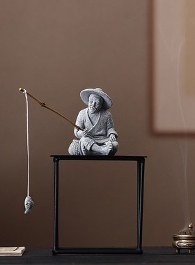 姜太公钓鱼翁摆件中式盆景造景装饰鱼缸假山景观玄关桌面人物配件