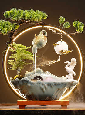 陶瓷流水摆件循环水假山喷泉生财客厅办公室桌面装饰乔迁开业礼品