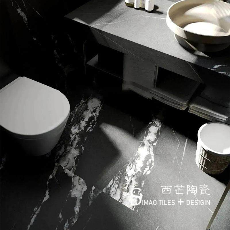 现代轻奢 黑色哑光大理石瓷砖黑白根通体砖商业场所防滑耐磨地砖